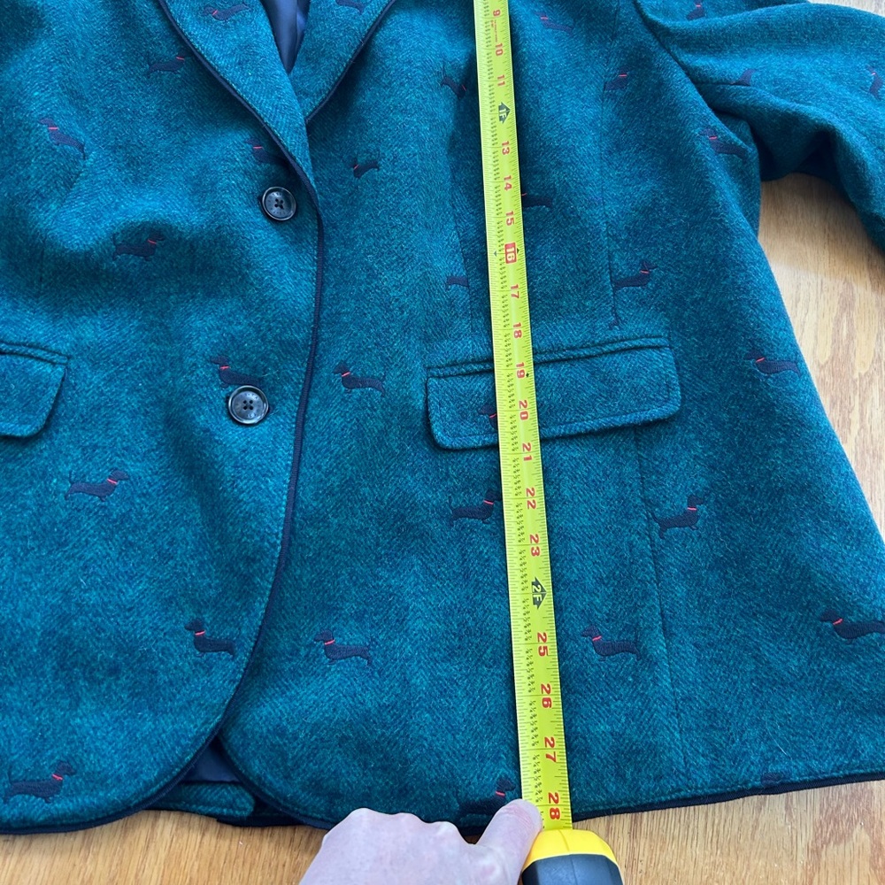 Talbots Aberdeen Dachshund Wool Tweed Green Dog‎ Print Blazer Jacket Preppy 24W - Picture 6 of 9